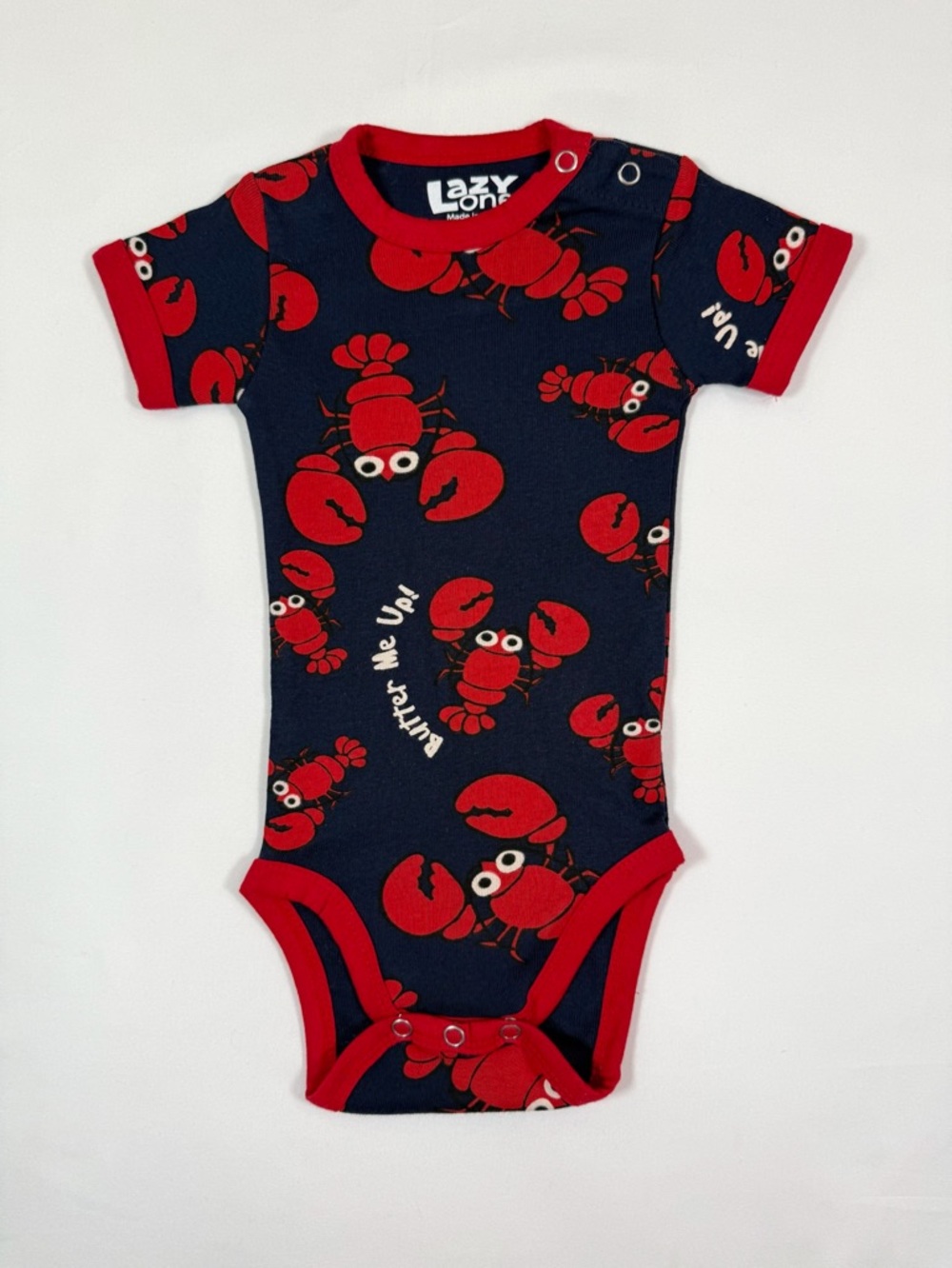 LAZY ONE Baby 6M Bodysuit Lobster Print Nautical Coastal Cute Summer Beach Funny